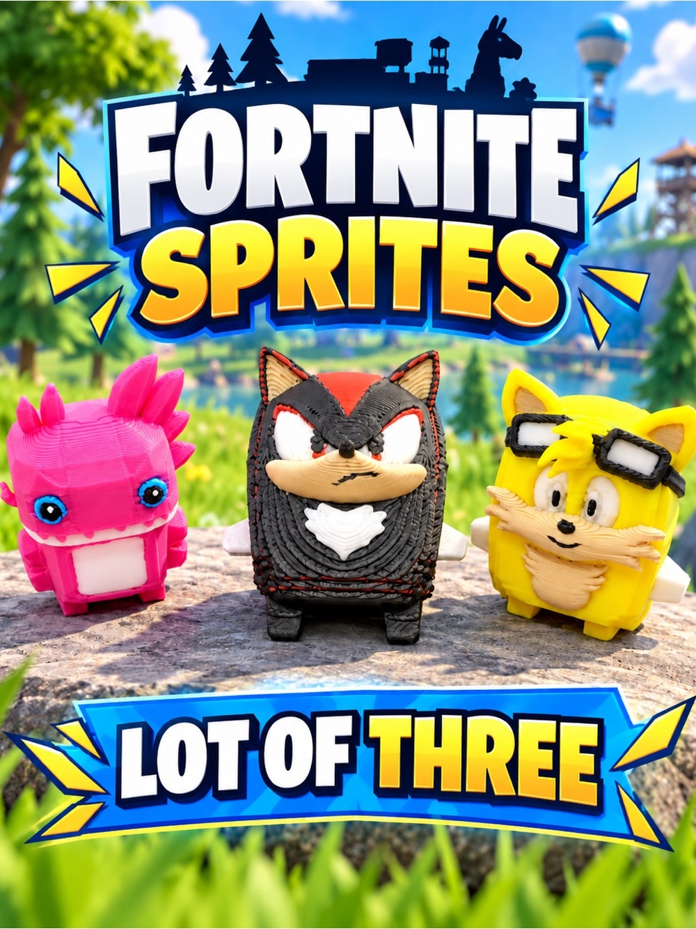 Lot of Three - Pink, Black, Yellow Small Fortnite sprites